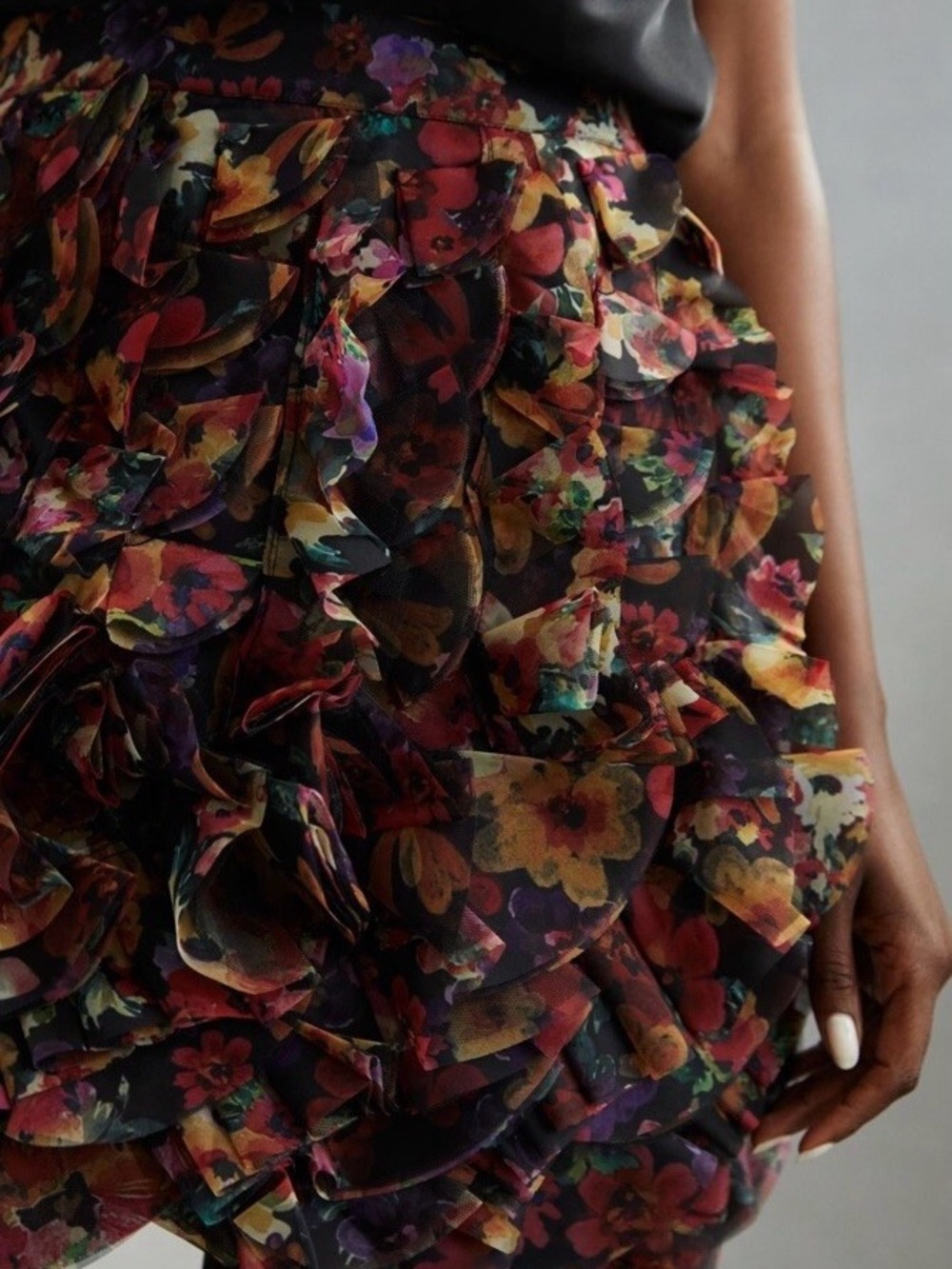 Anthropologie Floral Layered Ruffle Midi Skirt - Black Multi - Picture 4 of 4